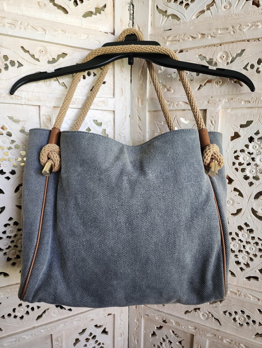 Michael Kors Isla Large Grab Bag- Blue Denim Canvas - Picture 6 of 11